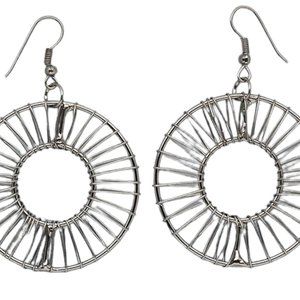 Wire Wrapped Round 41mm Earrings in Gunmetal Plated Steel